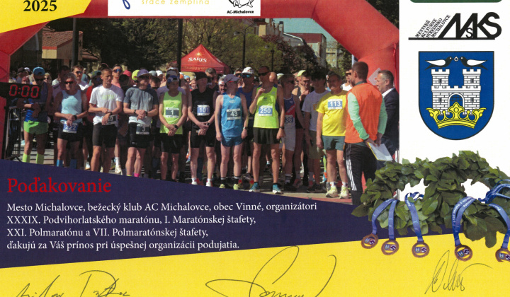 Fotka - Poďakovanie za súčinnosť pri organizácií Podvihorlatského maratónu